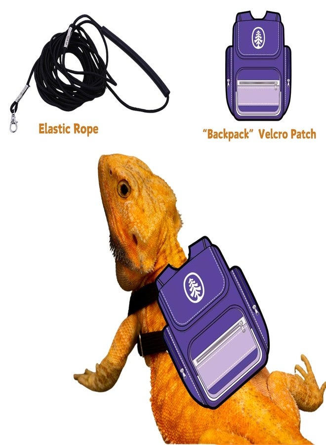 FORZENA Bearded Dragon Harness Leash Soft Leather Harness with Backpack Patch Adjustable Strap Outside Walk Training Leash for Reptile Lizard Amphibians (Purple) - Image 5